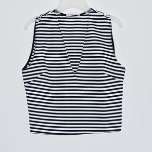 Black & White striped low v-neck crop top